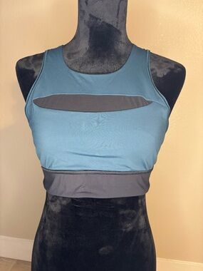 lululemon athletica Run the Day Submarine Teal Mesh Cutout Sports Bra Size 10